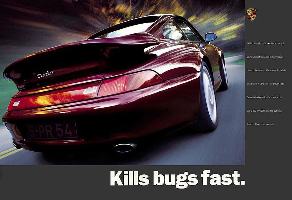 ‘Kills Bugs Fast’ Porsche advertising poster 